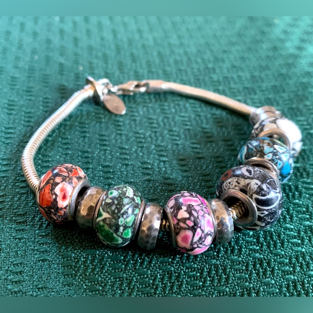 Sterling Silver 925 Charm Bracelet Marked PIA Sliding Charms